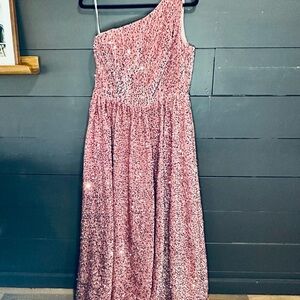 Pink One-Shoulder Sequin Dress